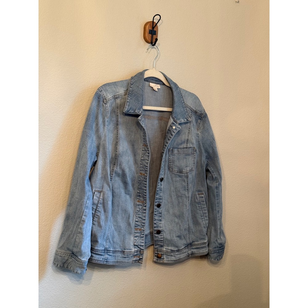 J. Jill Denim Jacket Women Large Blue Excellent Light Wash Stretch Button Front